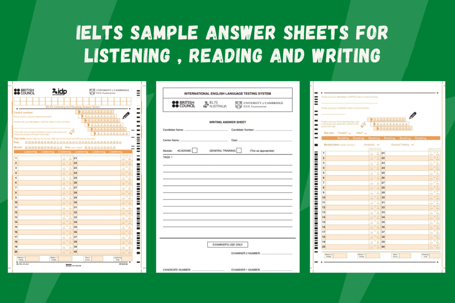 Example answer. IELTS reading answer Sheet. Listening answer Sheet. IELTS Listening answer Sheet. Task 1 answer Sheet.